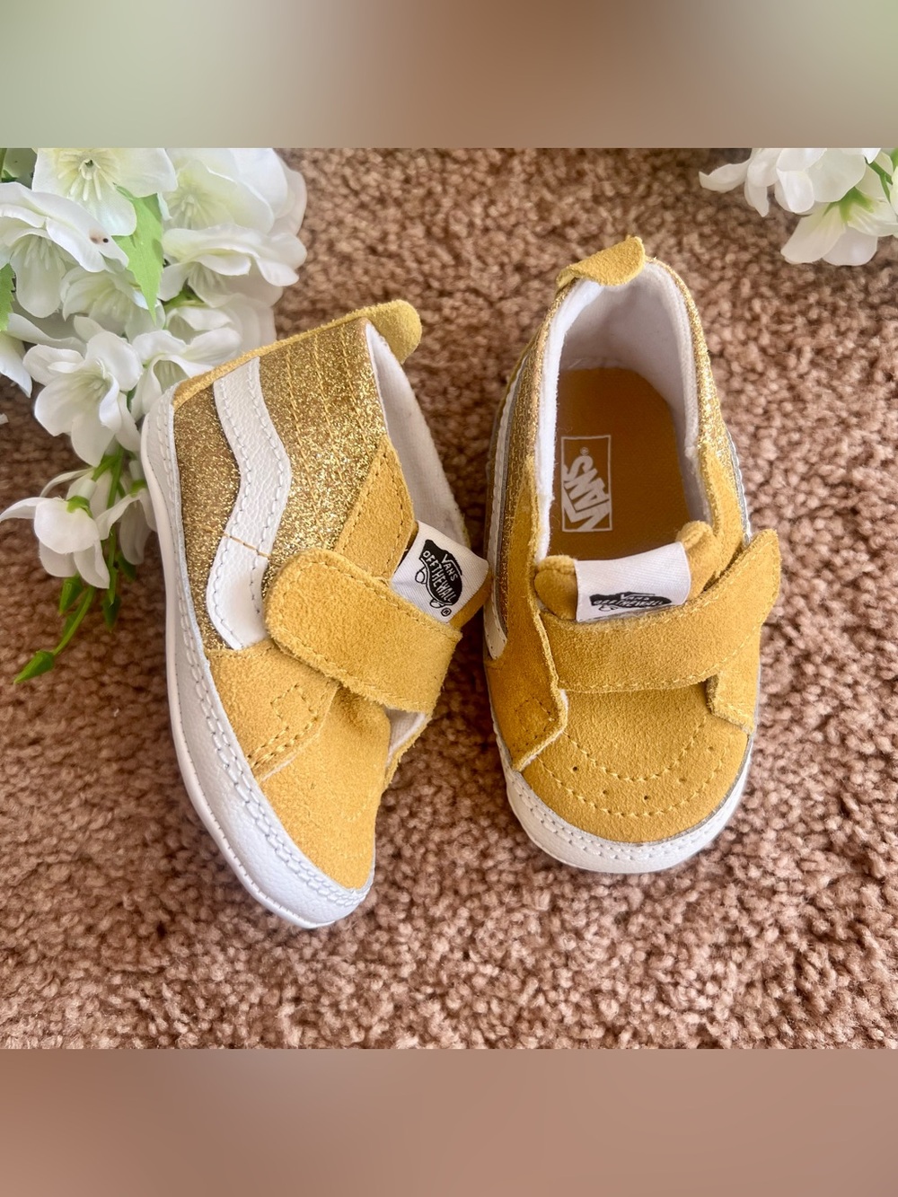 Vans Baby Yellow Glitter Velcro Sneakers